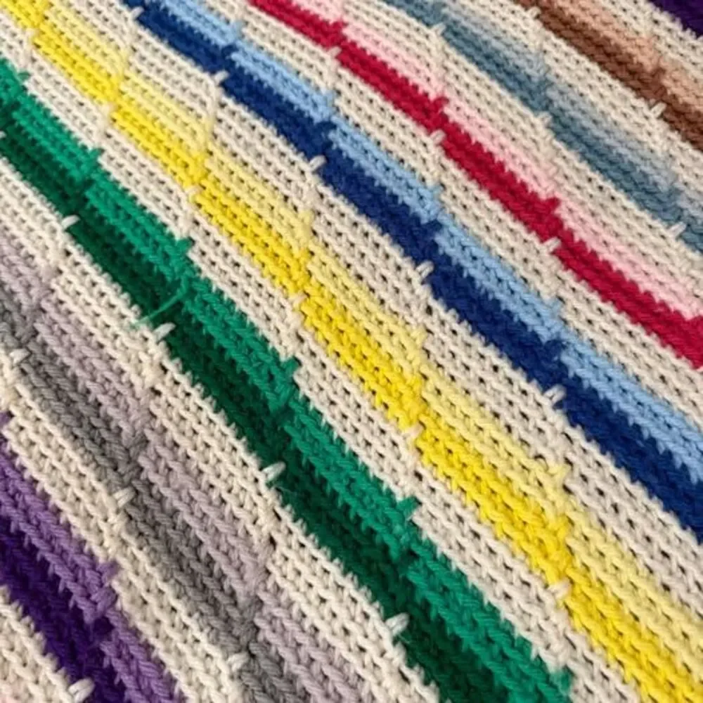 Handmade Multi-Color Striped Crochet Blanket